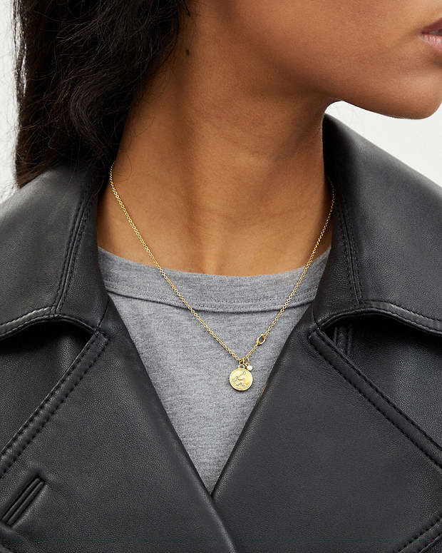 Aquarius Coin Pendant Necklace Gold Gold