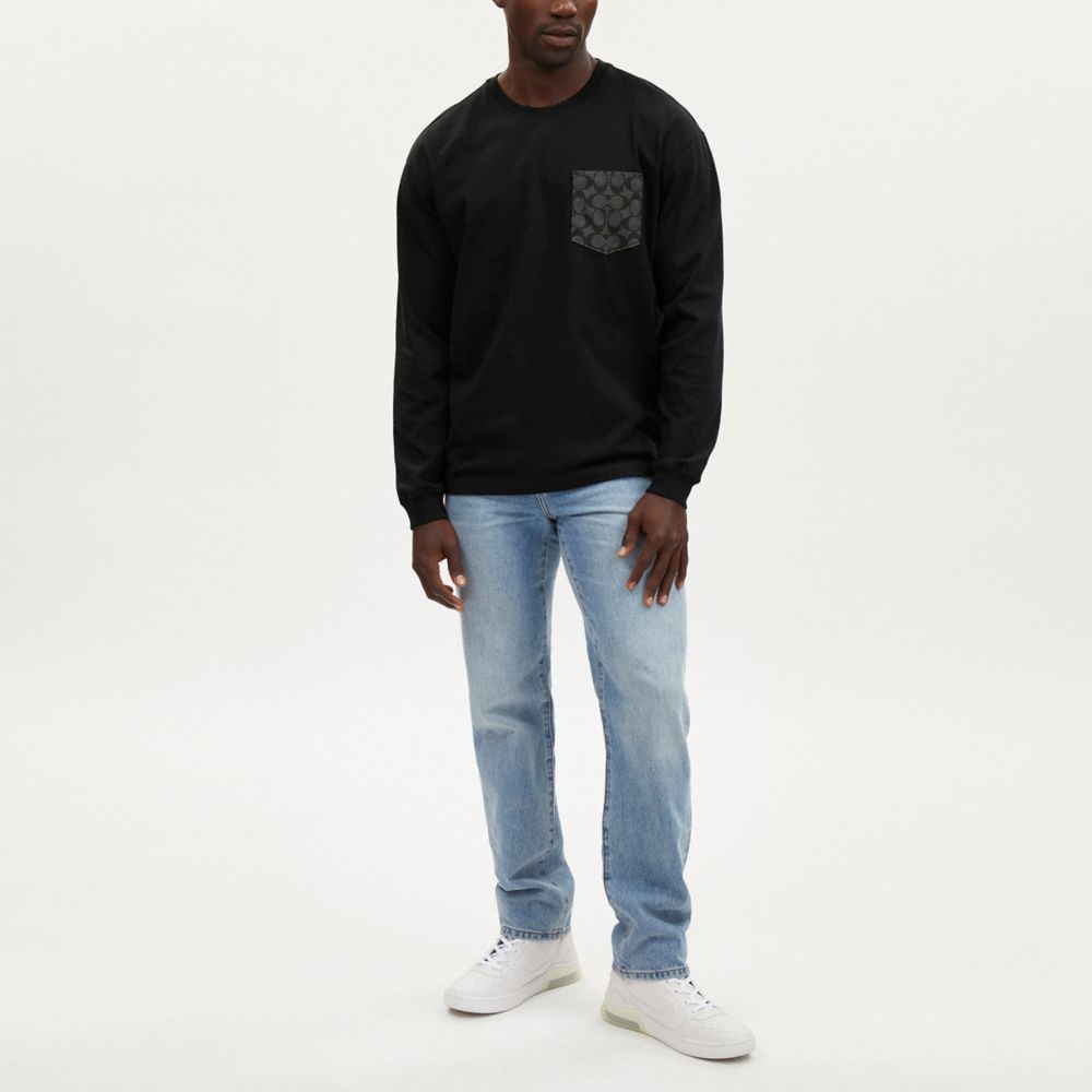 Coach Signature Long Sleeve T Shirt In Organic Cotton Black