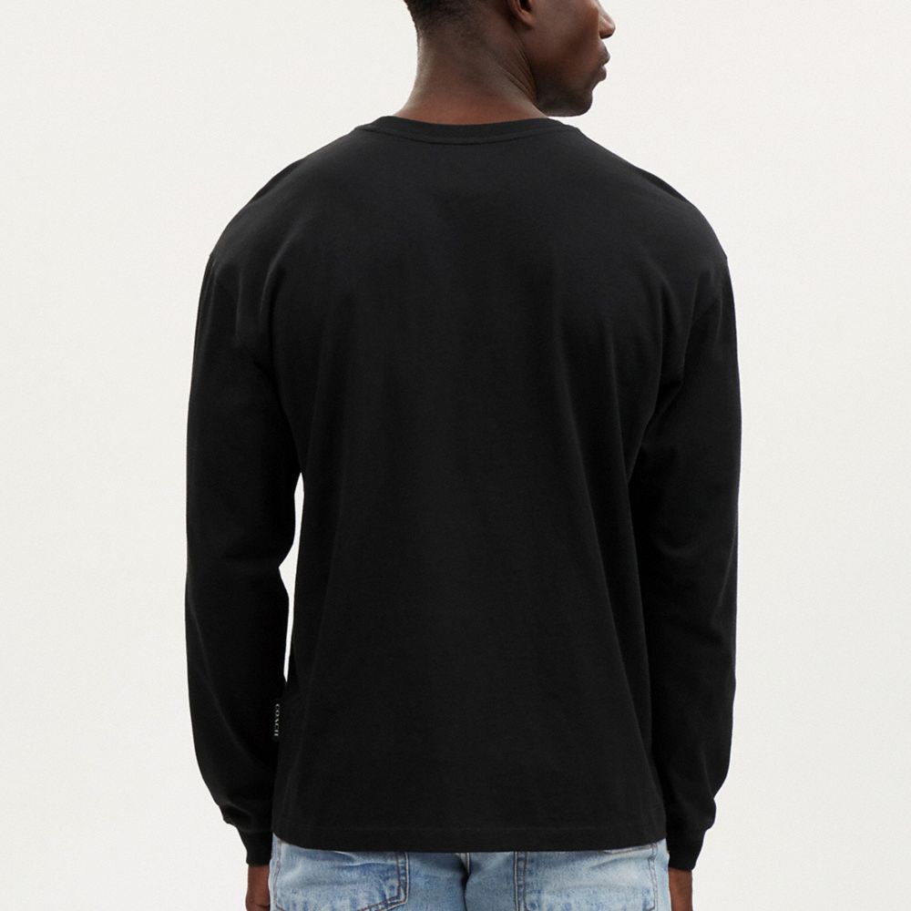 Coach Signature Long Sleeve T Shirt In Organic Cotton Black