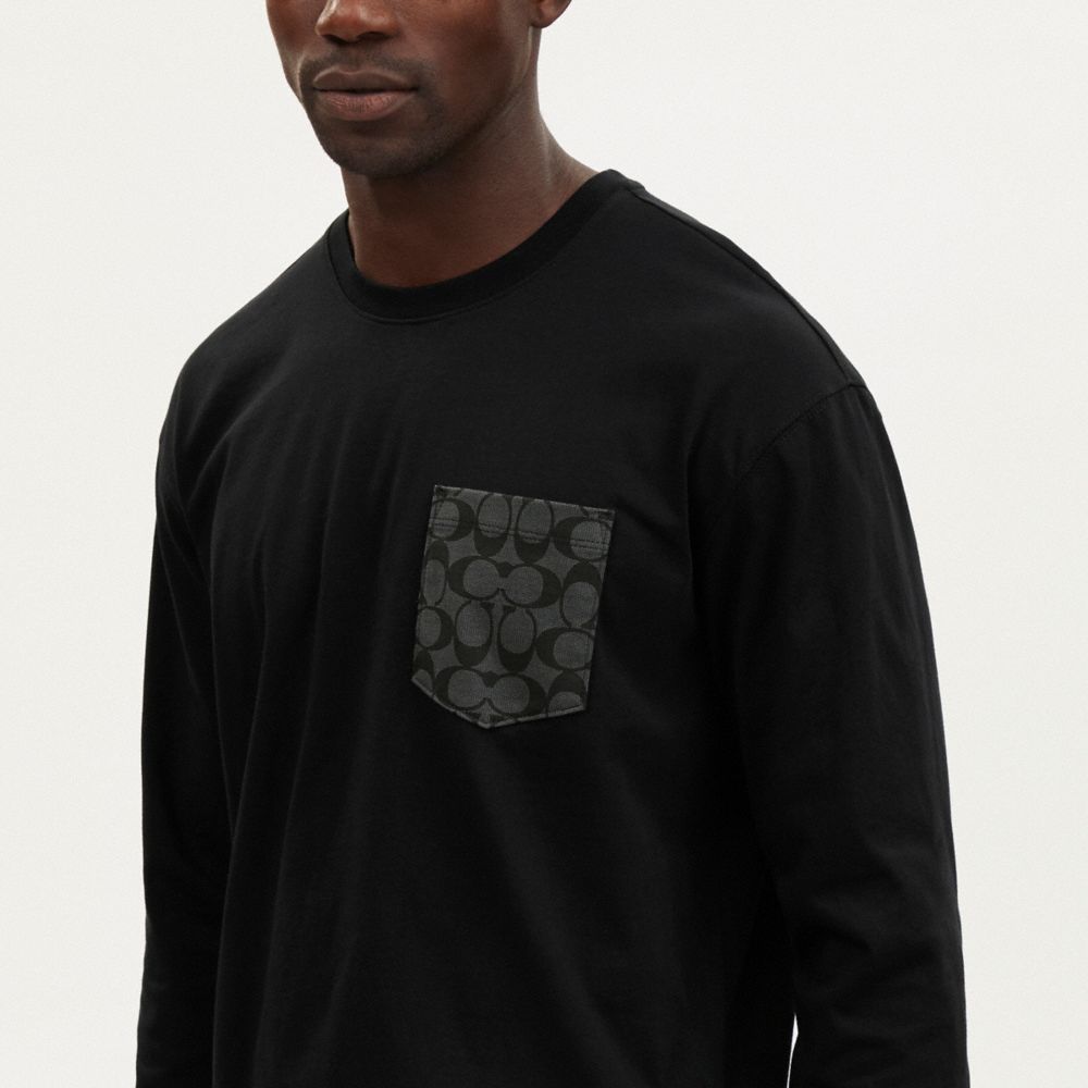 Coach Signature Long Sleeve T Shirt In Organic Cotton Black