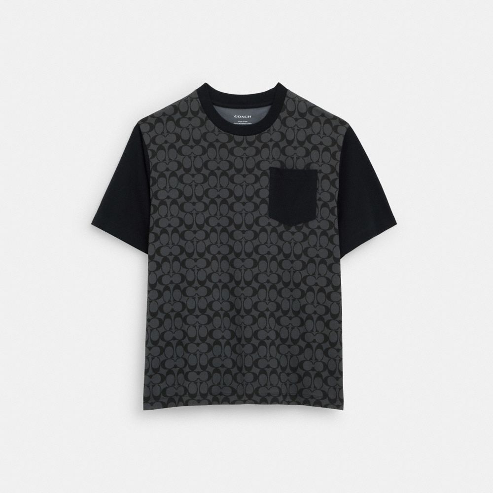 Coach Signature T Shirt In Organic Cotton Charcoal Signature