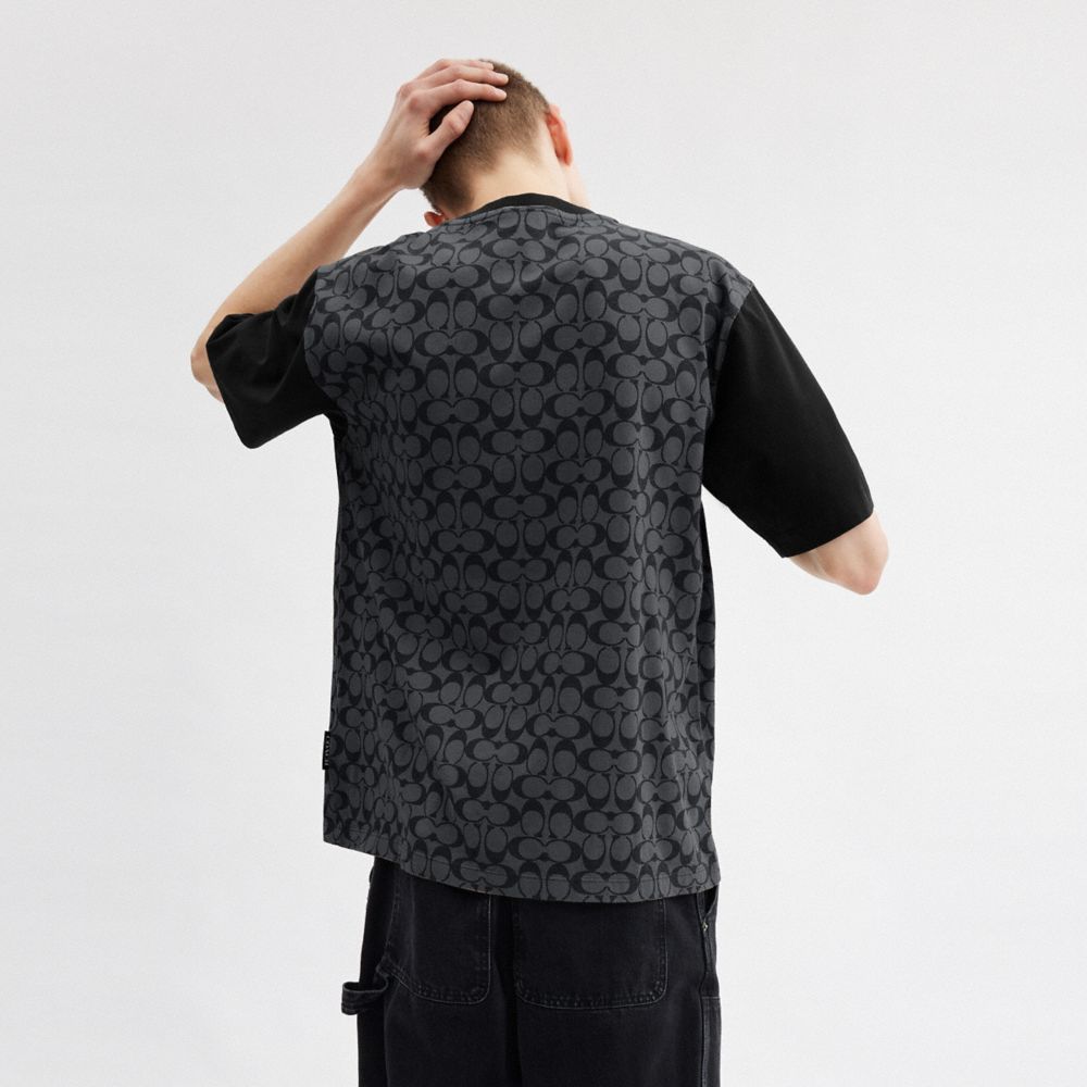 Coach Signature T Shirt In Organic Cotton Charcoal Signature