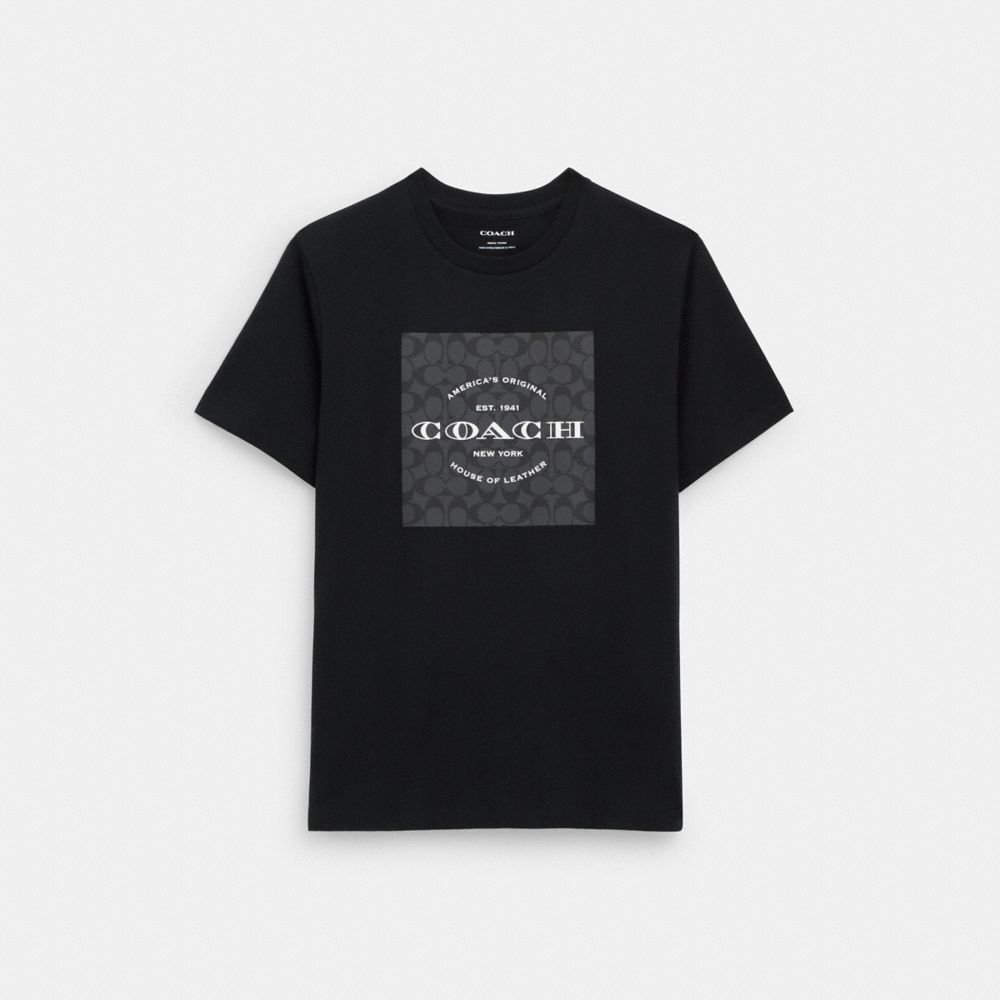 Coach Signature Square T Shirt In Organic Cotton Black