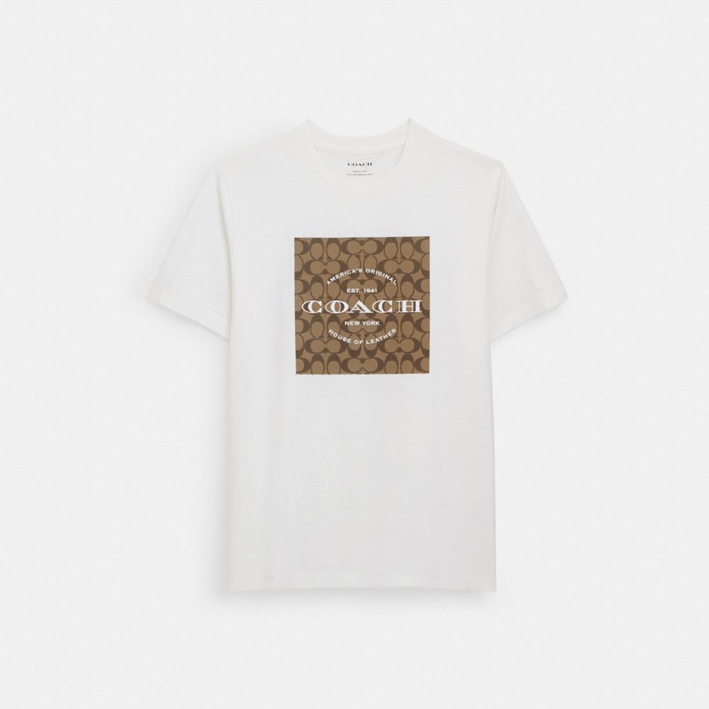 Coach Signature Square T Shirt In Organic Cotton White