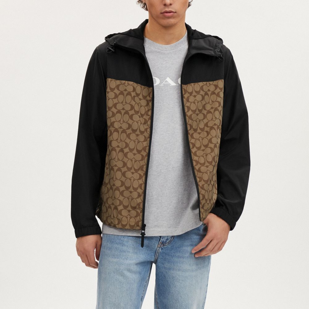 Coach Signature Full Zip Windbreaker Khaki Signature