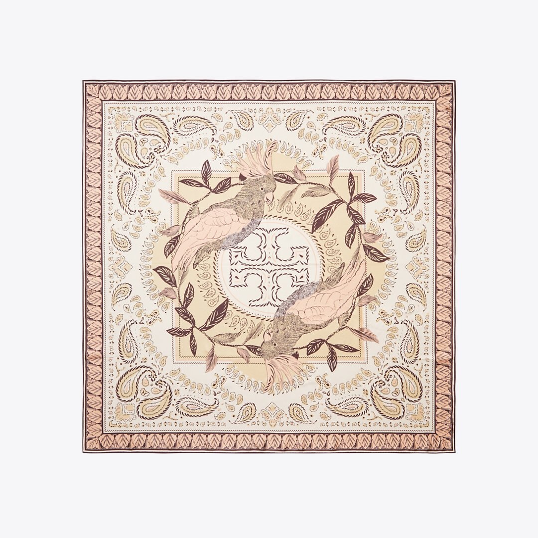 Tory Burch Cockatoo Bandana Silk Square Scarf Pink Cockatoo