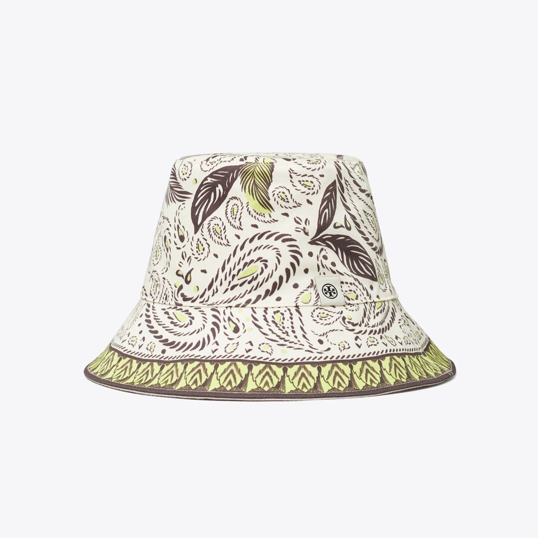 Tory Burch Cockatoo Printed Bucket Hat Mint Cockatoo