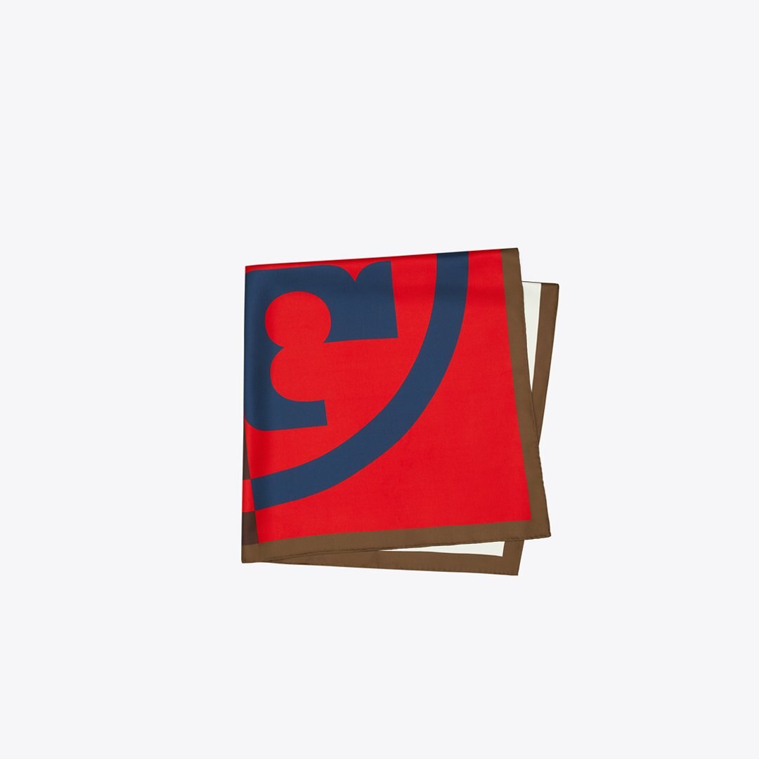 Tory Burch Colorblock Logo Silk Square Tory Navy / Red / Brown