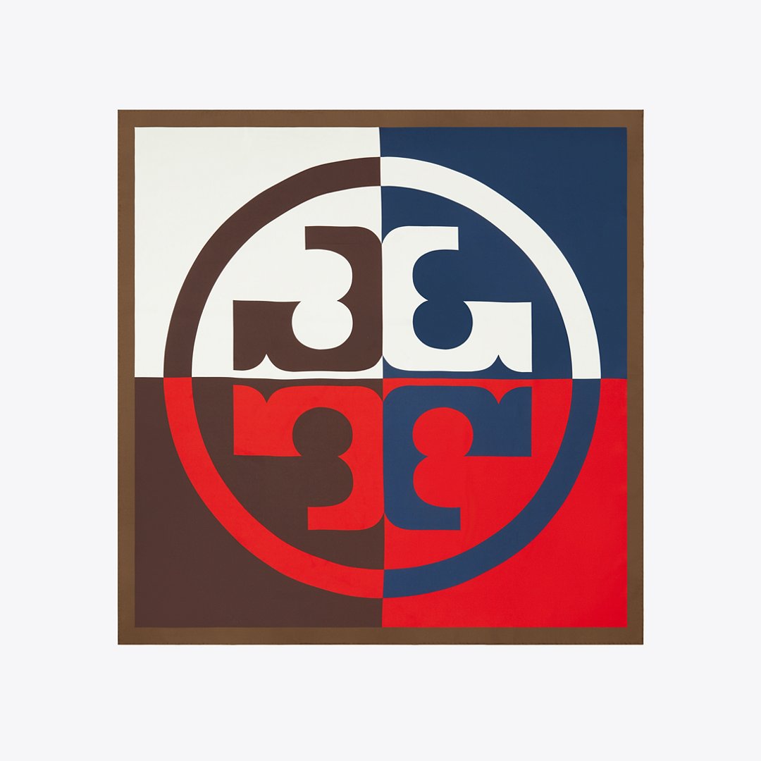 Tory Burch Colorblock Logo Silk Square Tory Navy / Red / Brown