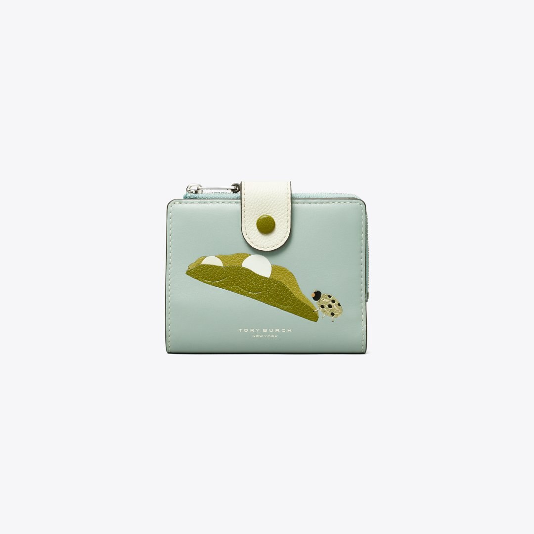 Tory Burch Colorblock Pea Pod Bi-Fold Wallet Blue Celadon