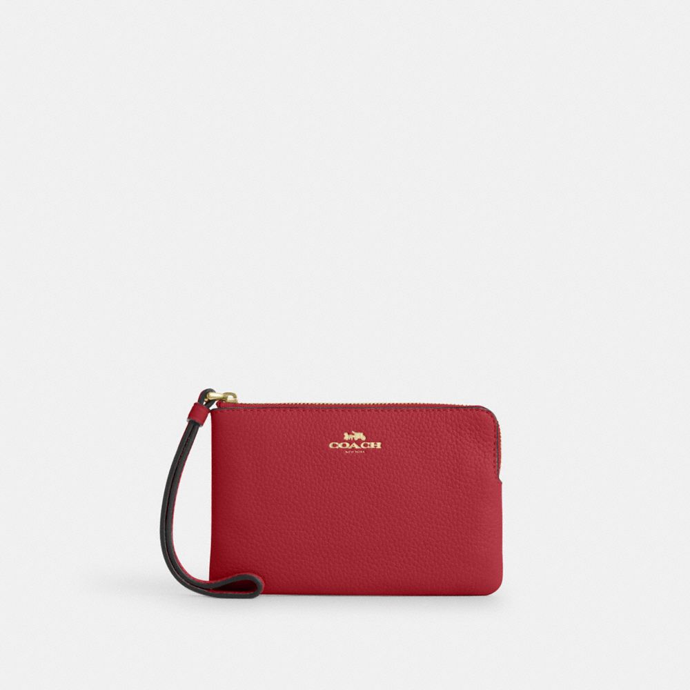 Coach Corner Zip Wristlet Gold True Red