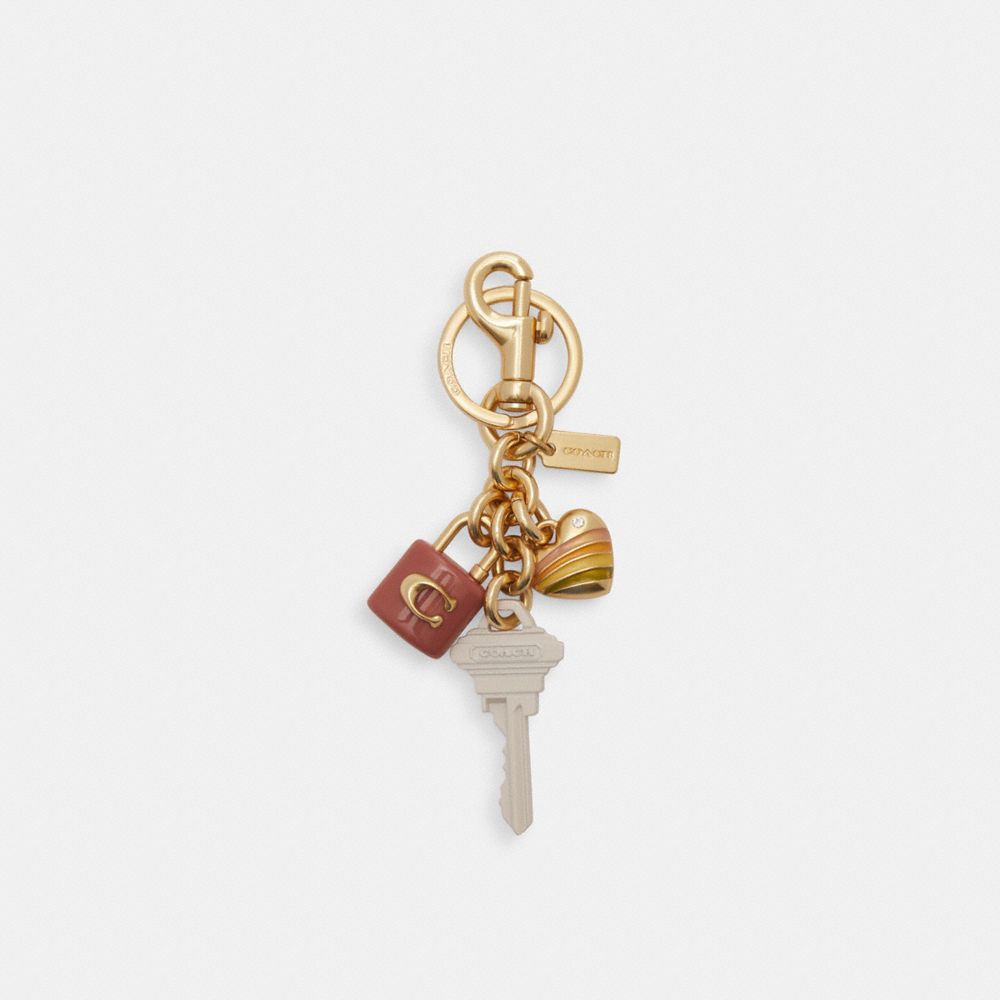 Coach Key Cluster Bag Charm Gold Pink Multi