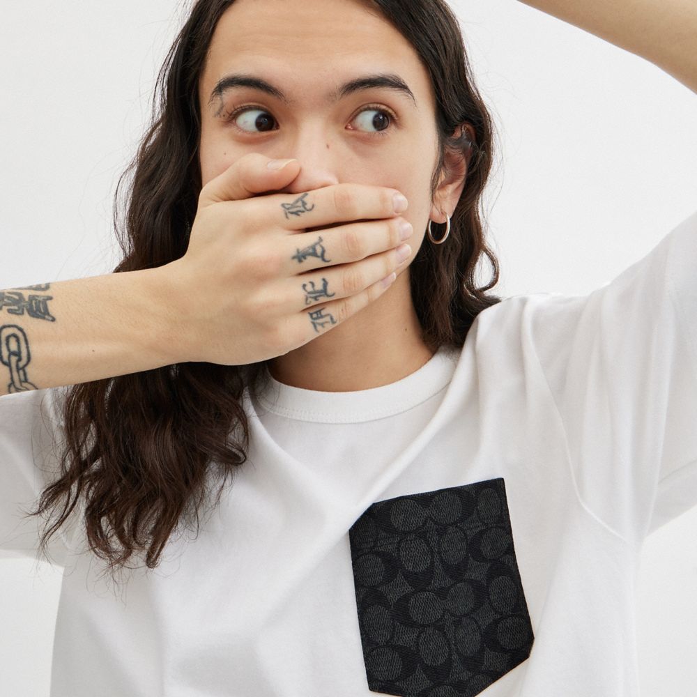 Coach Essential Pocket T Shirt White Charcoal Signature