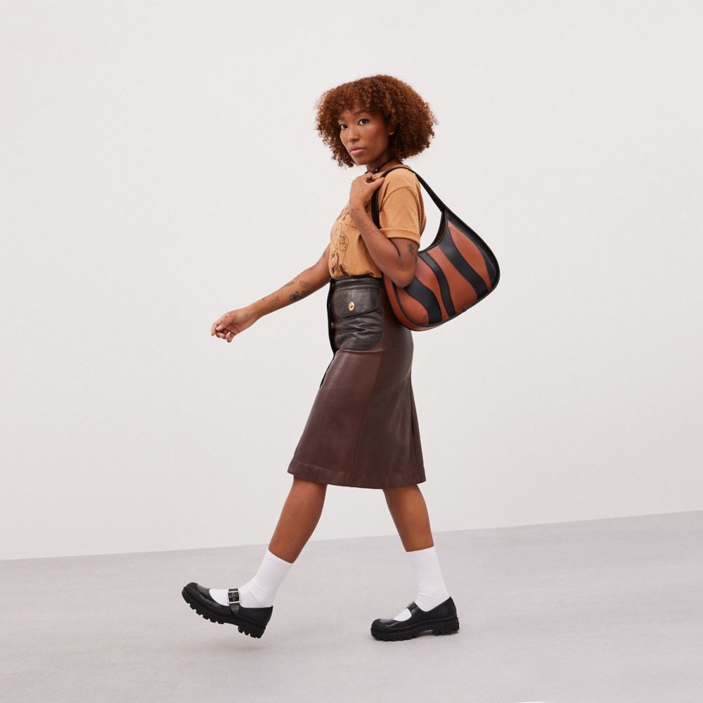 Coach Ergo Bag With Wavy Stripe In Upcrafted Leather Black Saddle