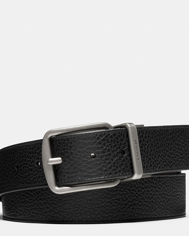 Harness Buckle Cut To Size Reversible Belt, 38 Mm Pebbled Leather-Black Dark Brown Pebbled Leather-Black Dark Brown