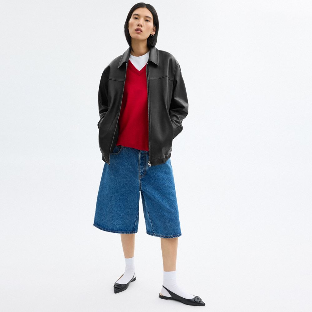 Coach Oversized Leather Jacket Black