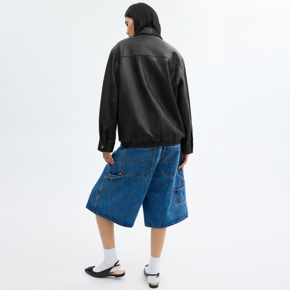 Coach Oversized Leather Jacket Black