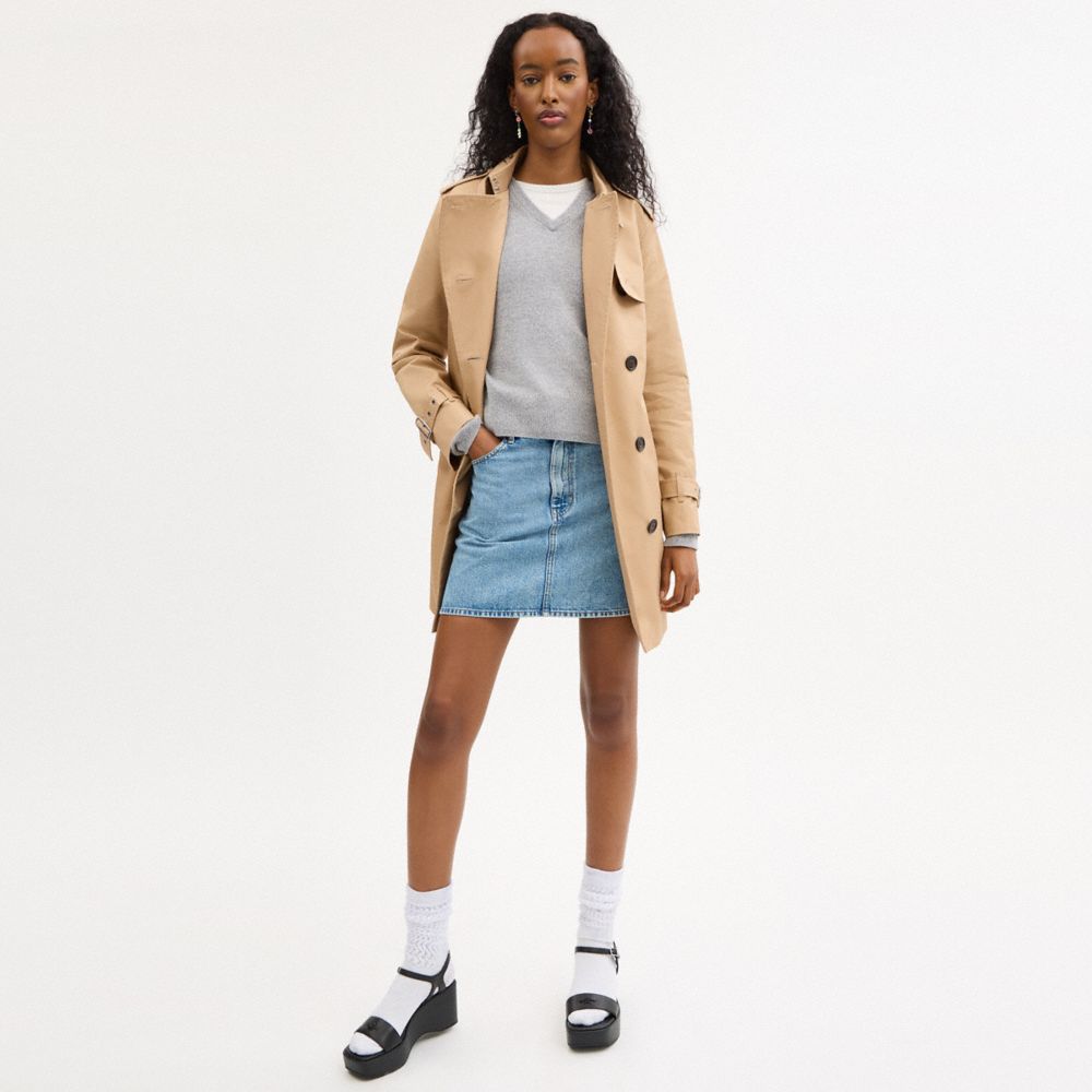 Coach Solid Mid Trench Classic Khaki