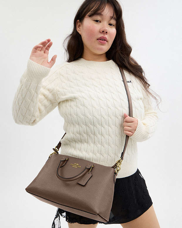 Georgia Satchel Bag Pebbled Leather-Gold-Dark Stone Pebbled Leather-Gold-Dark Stone