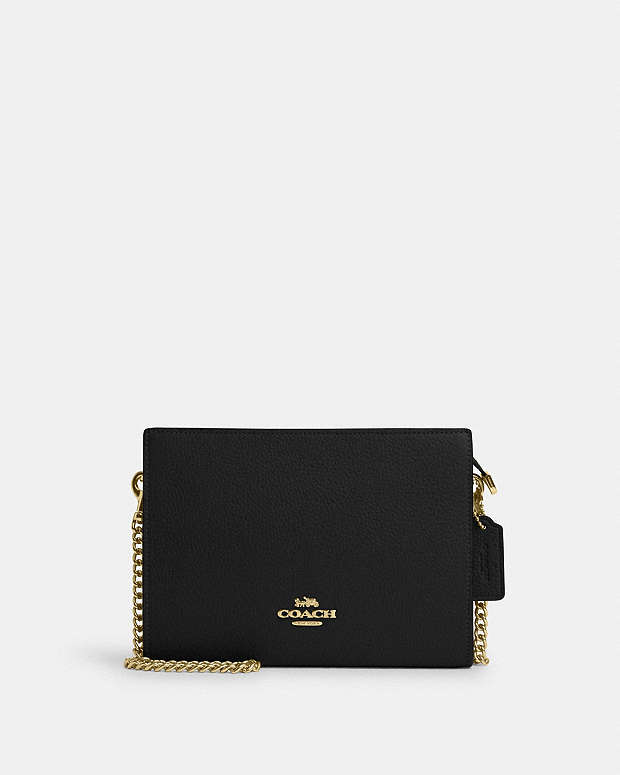Slim Crossbody Pebbled Leather-Gold-Black Pebbled Leather-Gold-Black