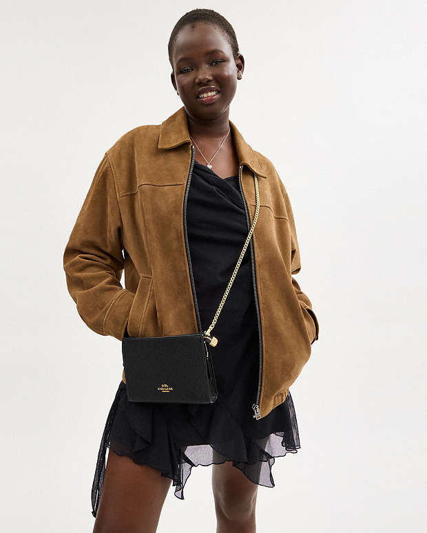 Slim Crossbody Pebbled Leather-Gold-Black Pebbled Leather-Gold-Black