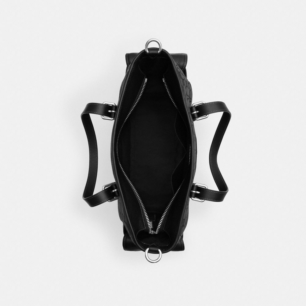 Coach Sprint Tote In Signature Jacquard Silver Charcoal Black