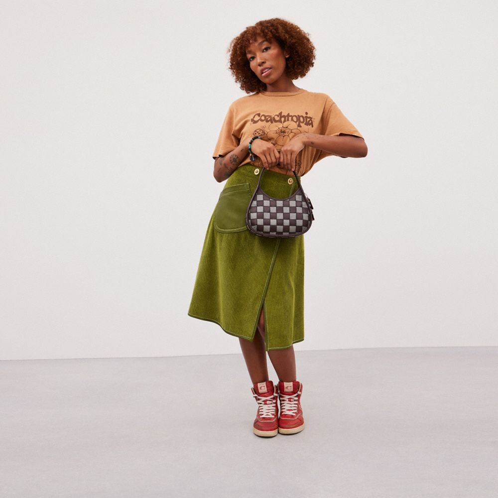 Coach Ergo Bag In Checkerboard Upcrafted Leather With Zig Zag Stitch Oxblood Heather Grey