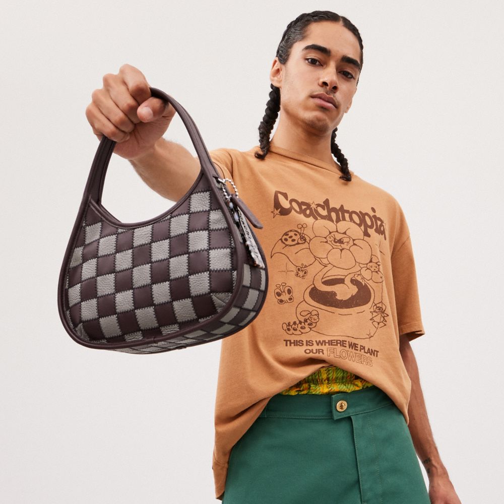 Coach Ergo Bag In Checkerboard Upcrafted Leather With Zig Zag Stitch Oxblood Heather Grey