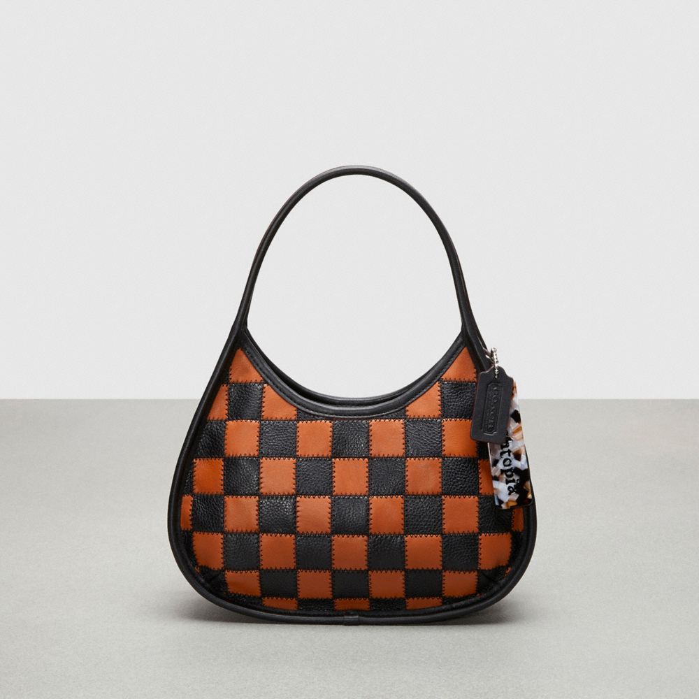 Coach Ergo Bag in checkerboard Upcrafted leather amber black with zig zag stitch detail