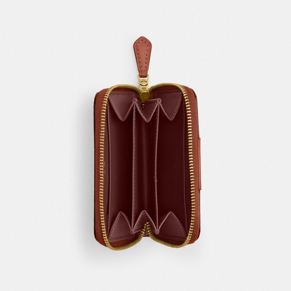 Coach Essential Small Zip Around Card Case In Signature Canvas Brass/Tan Caramel