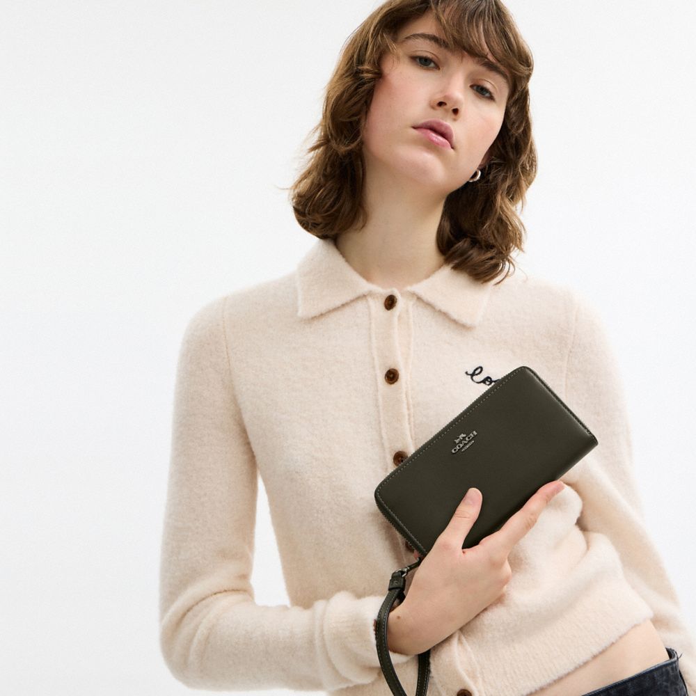 Coach Long Zip Around Wallet Gunmetal
