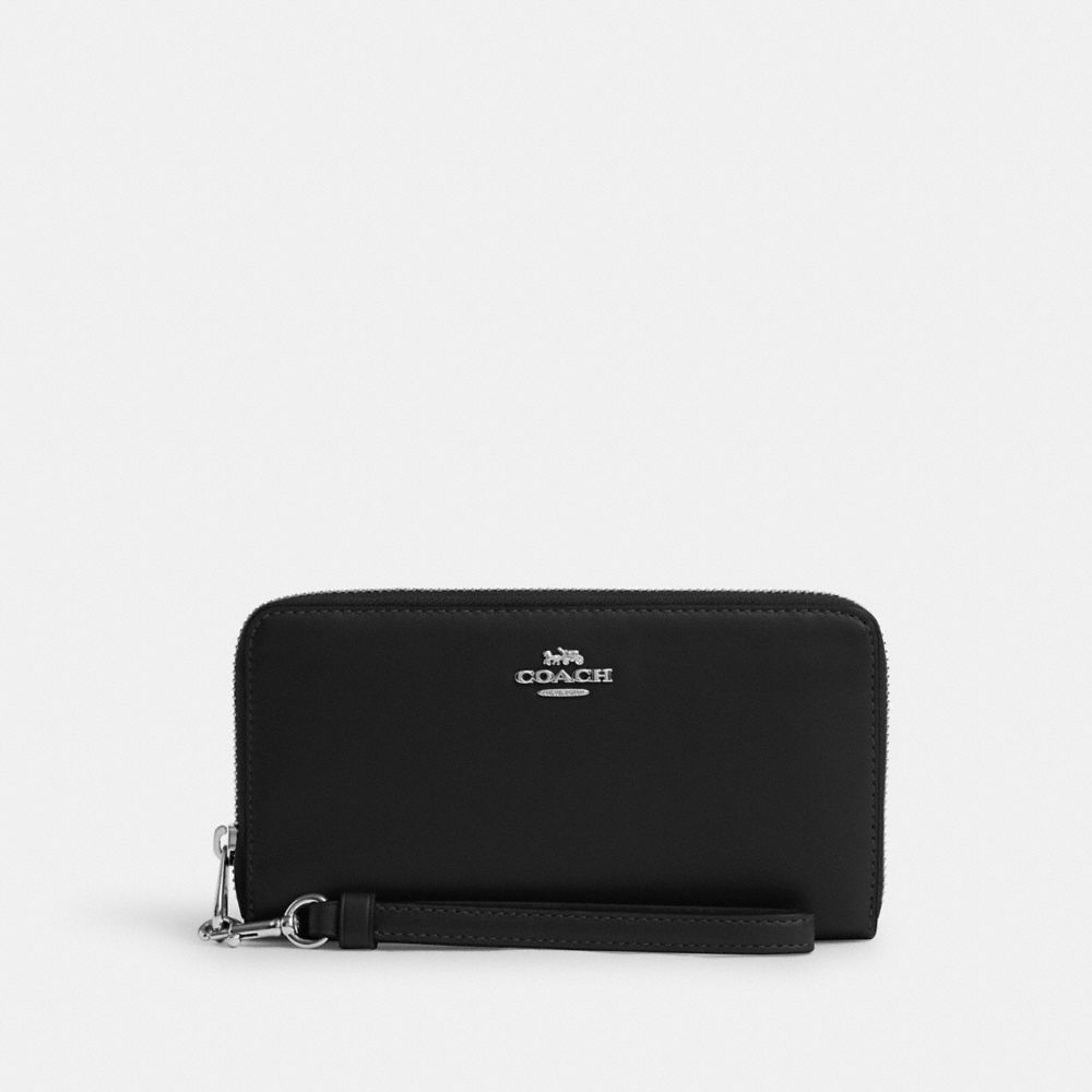 Coach Long Zip Around Wallet Silver Black