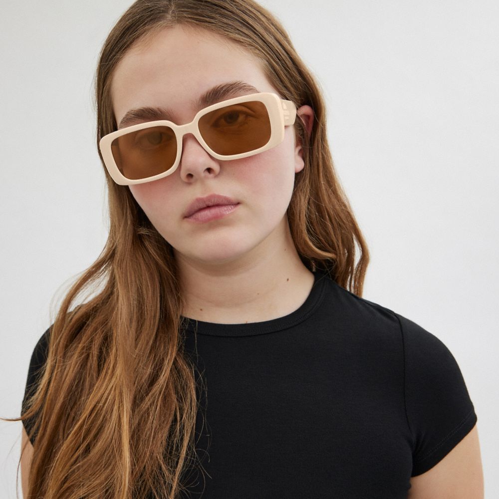 Coach Narrow Rectangle Sunglasses Off White