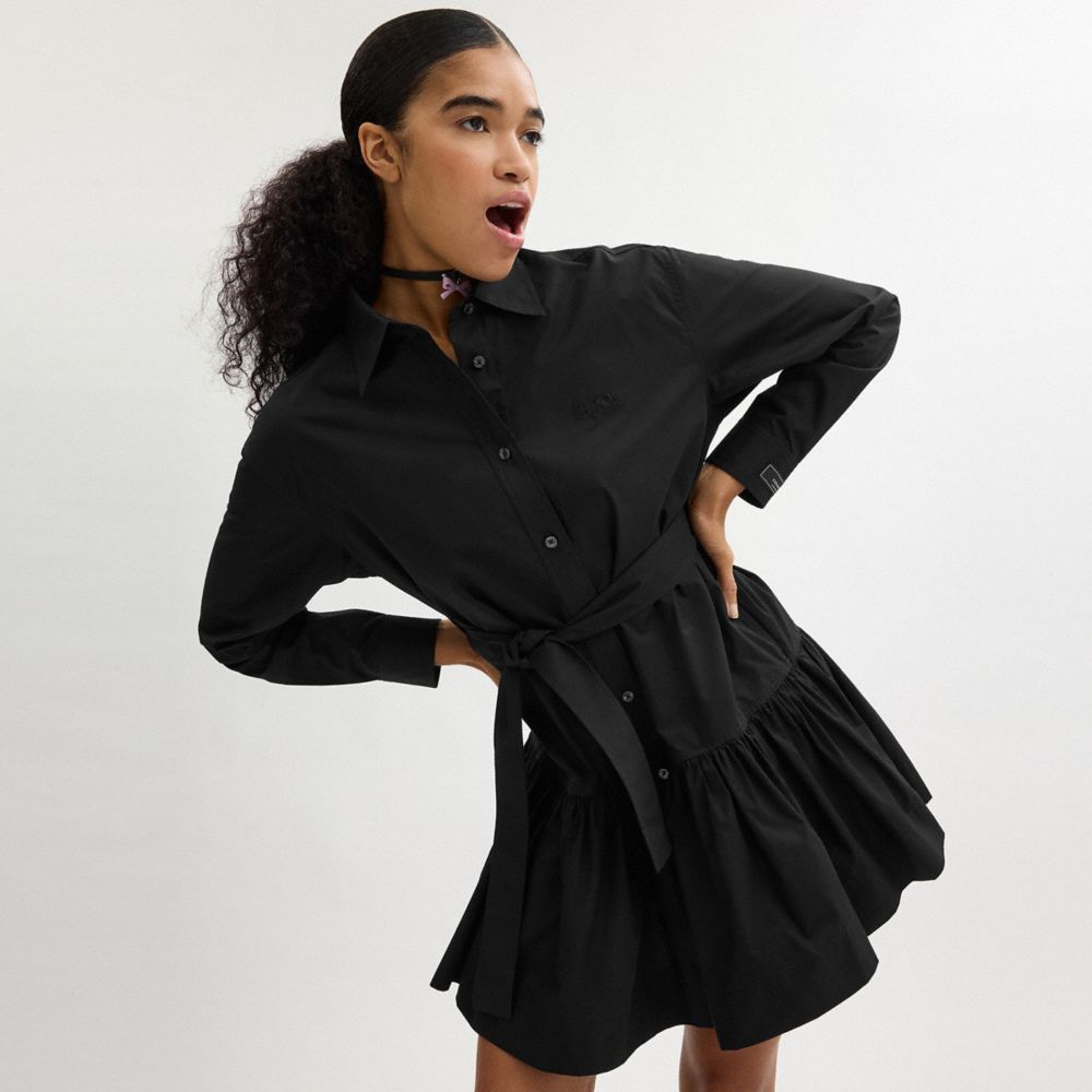 Coach Shirt Dress In Organic Cotton Black