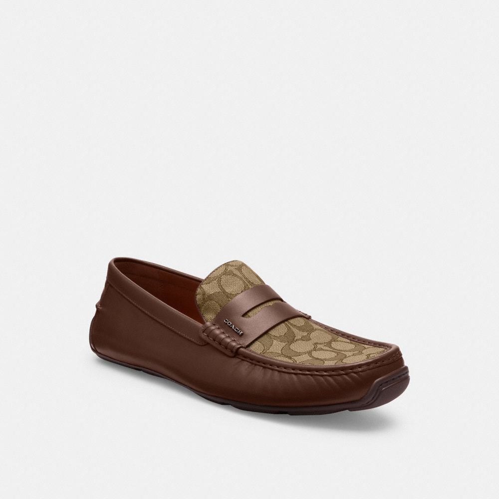 Men's Coach Liam Driver In Signature Jacquard Dark Saddle