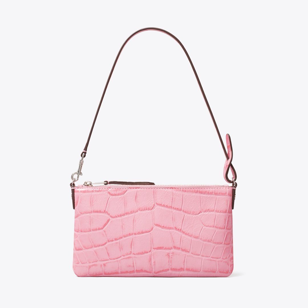 Tory Burch Croc-Embossed Pochette Rose Sunset