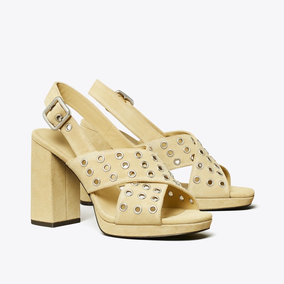 Tory Burch Cross-Band Heeled Sandal PRALINE