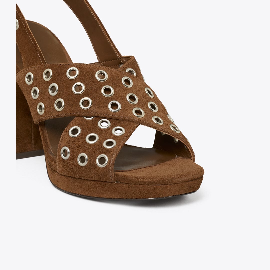 Tory Burch Cross-Band Heeled Sandal MUSTANG