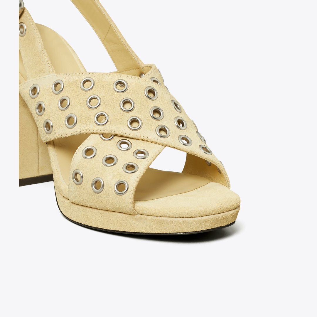 Tory Burch Cross-Band Heeled Sandal PRALINE