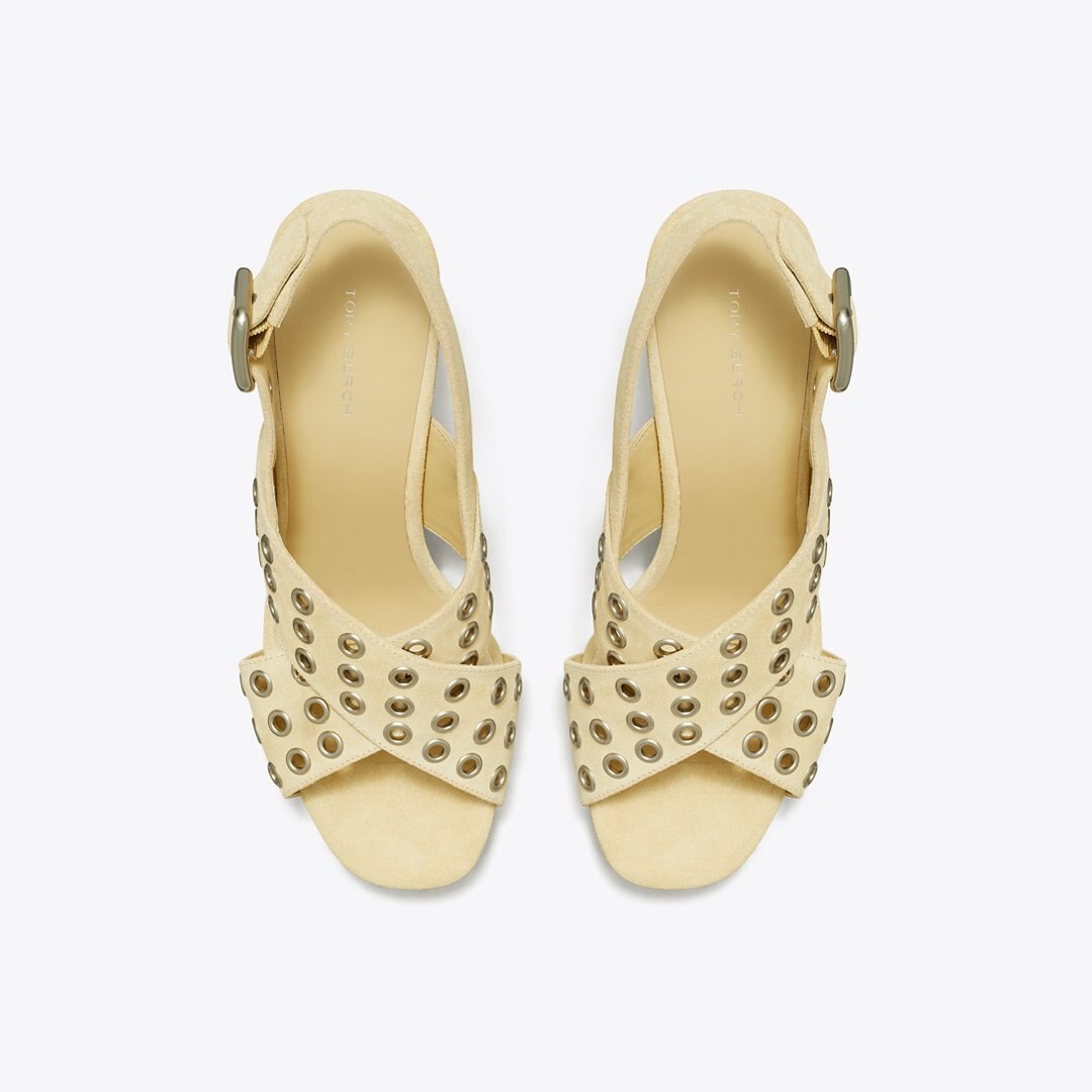 Tory Burch Cross-Band Heeled Sandal PRALINE