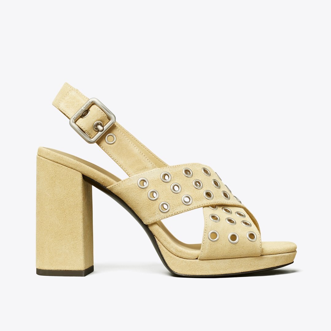 Tory Burch Cross-Band Heeled Sandal PRALINE