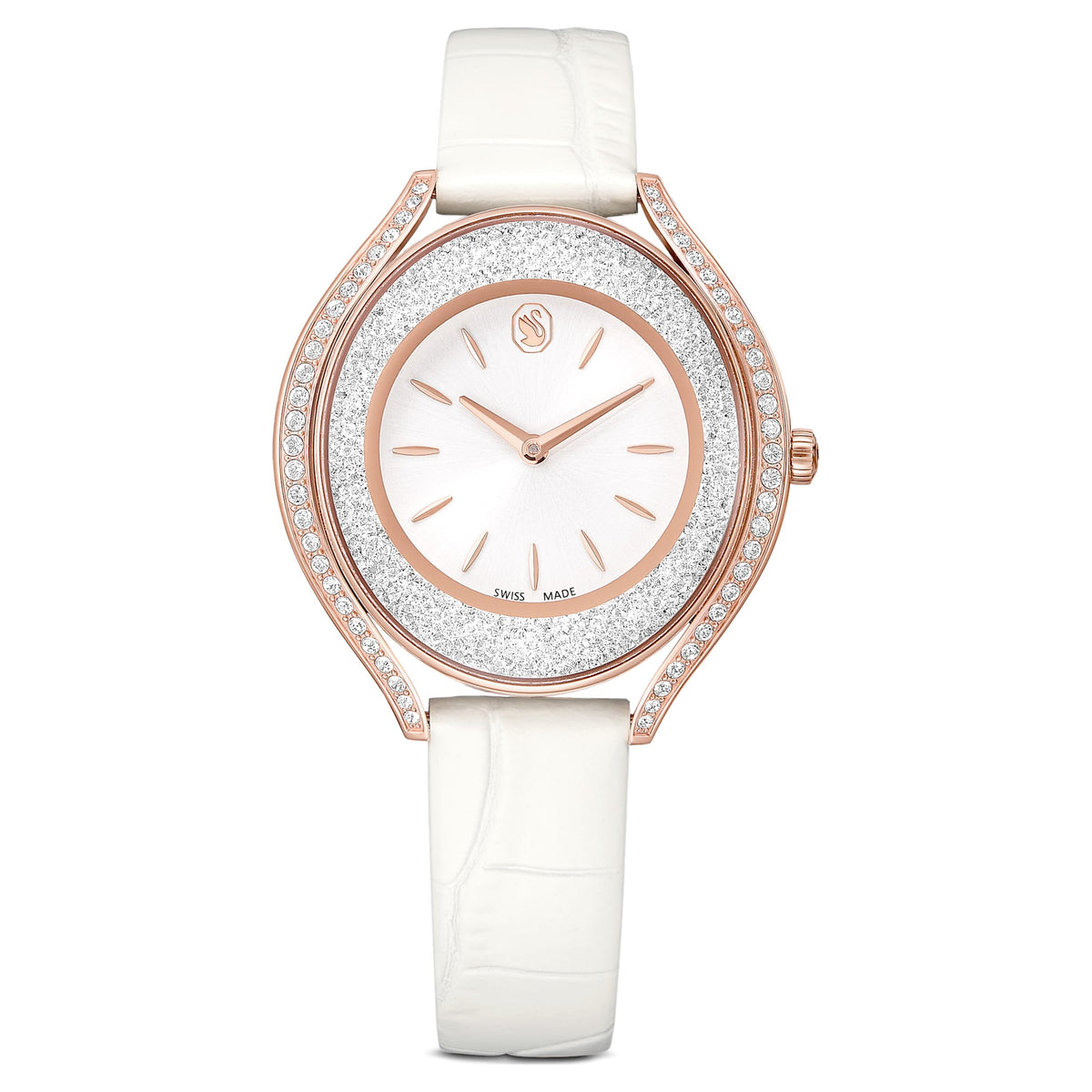 Swarovski Crystalline Aura Watch Swiss Made Leather Strap White Rose Gold-Tone Finish SW5730146