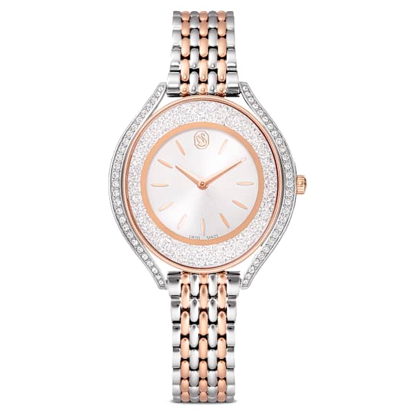 Swarovski Crystalline Aura Watch Swiss Made Metal Bracelet Rose Gold Tone Mixed Metal Finish SW5730162