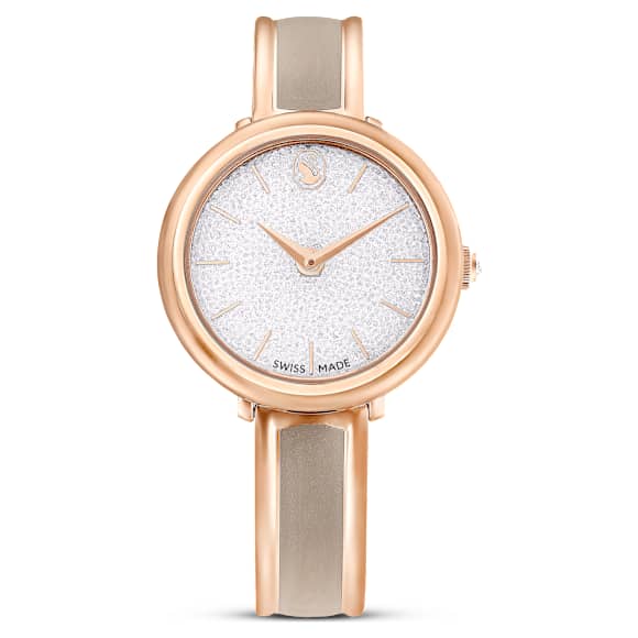 Swarovski Crystalline Bangle Watch Swiss Made Metal Bracelet Beige Rose Gold-Tone Finish SW5709814