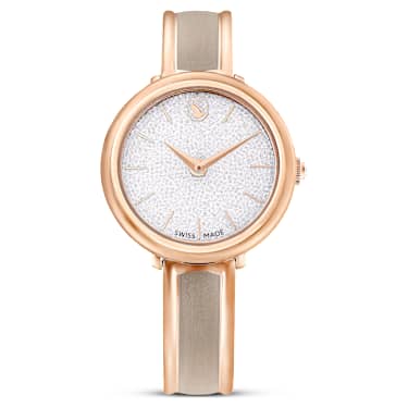Swarovski Crystalline Bangle Watch Swiss Made Metal Bracelet Beige Rose Gold-Tone Finish SW5709814