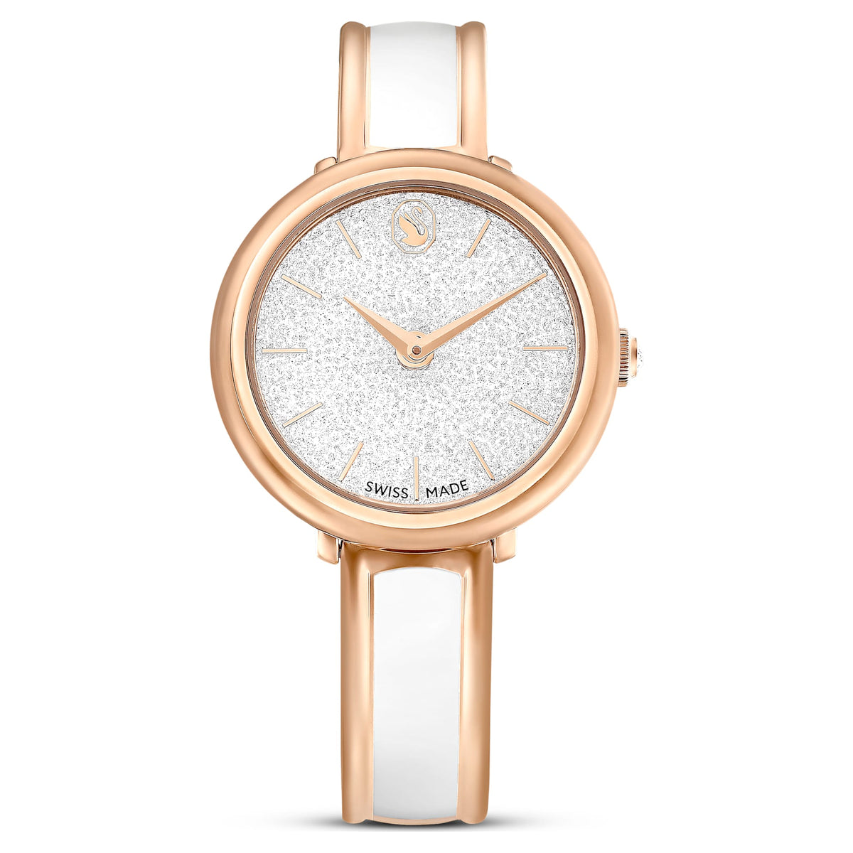 Swarovski Crystalline Bangle Watch Swiss Made Metal Bracelet White Rose Gold-Tone Finish SW5689324