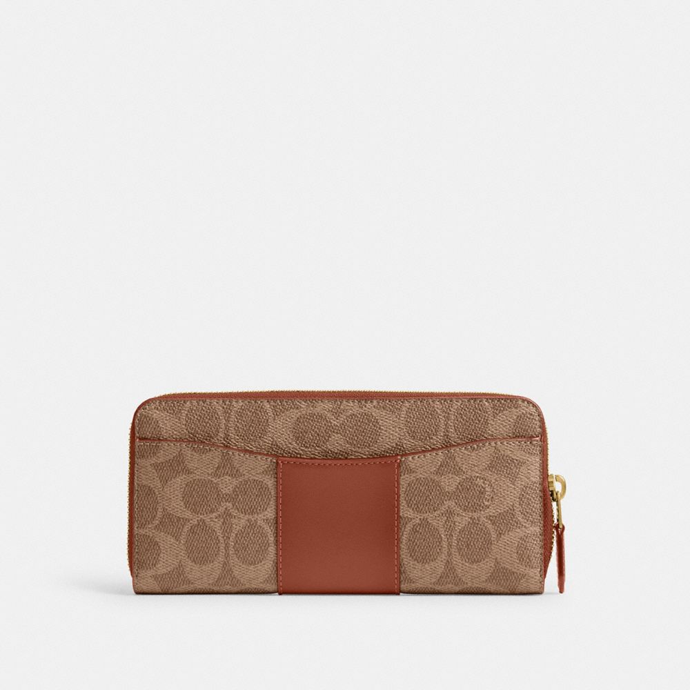 Coach Essential Slim Accordion Zip Wallet In Signature Canvas Brass/Tan Caramel