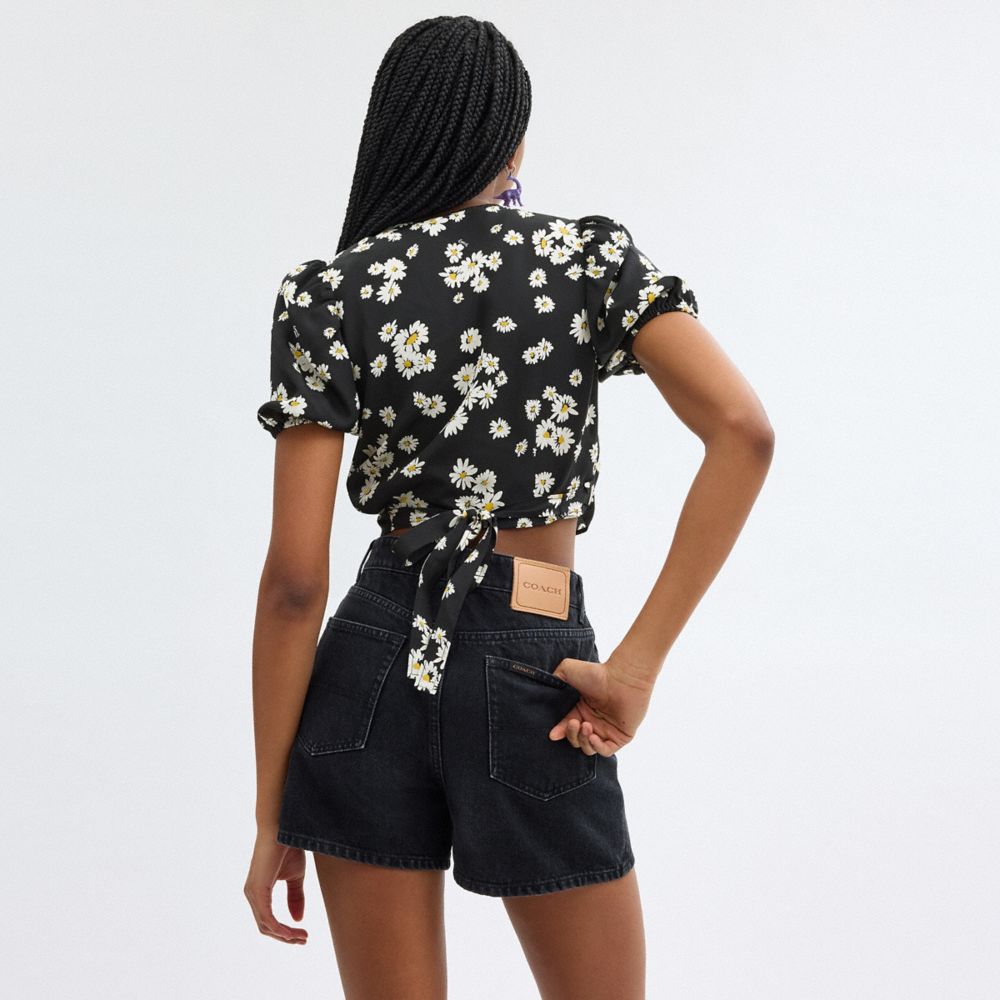 Coach Floral Wrap Blouse Black