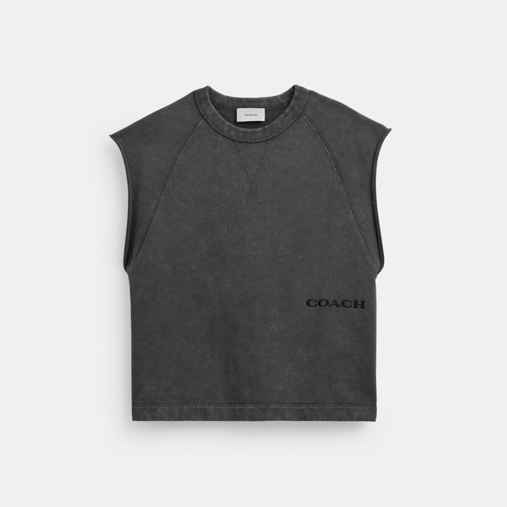 Coach Sleeveless Garment Dye Crewneck Black