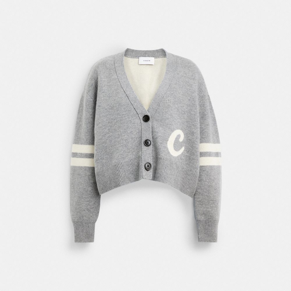 Coach Signature Script Cropped Cardigan Gray